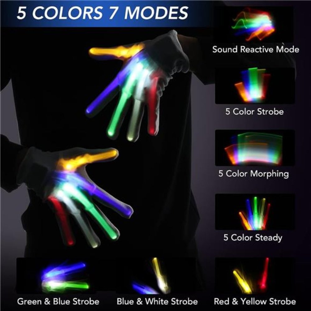 LED Glowing Gloves Sound Activated, Cool Boy Teen Toys Halloween Costume